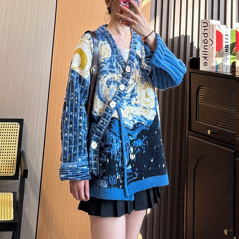【outer】不規則 イレギュラーVネックニットカーデ　M17883