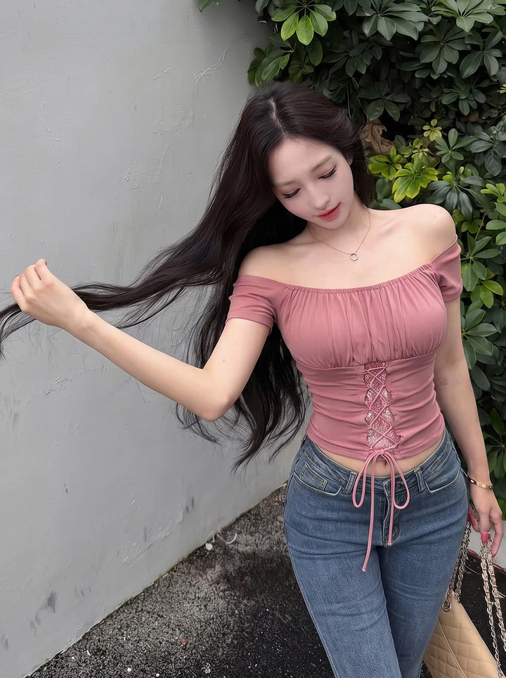 【tops】リボン付きスクエアネックトップス Q8738