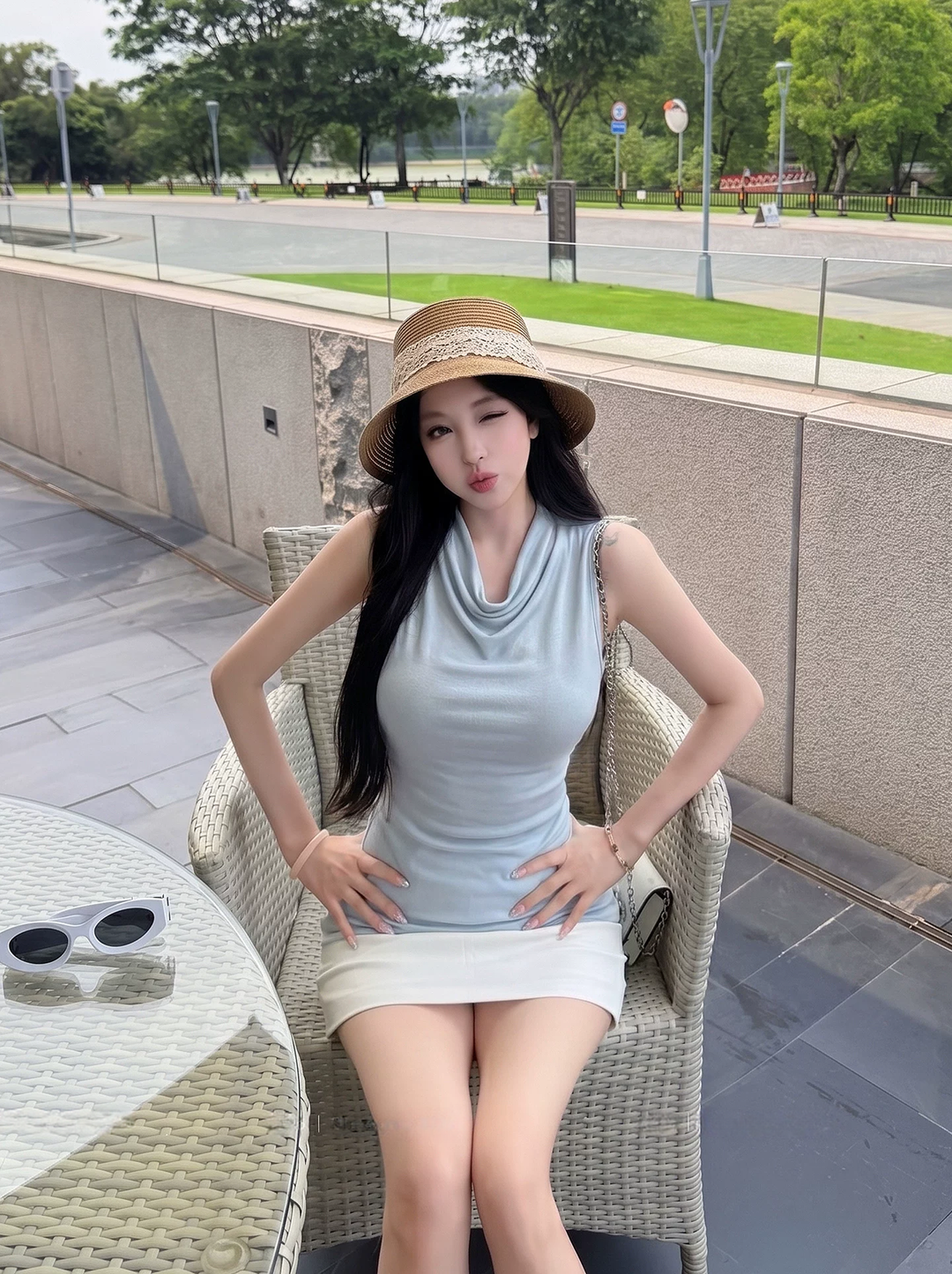 【tops】3色展開ノースリーブドレープドネックトップス Q8581