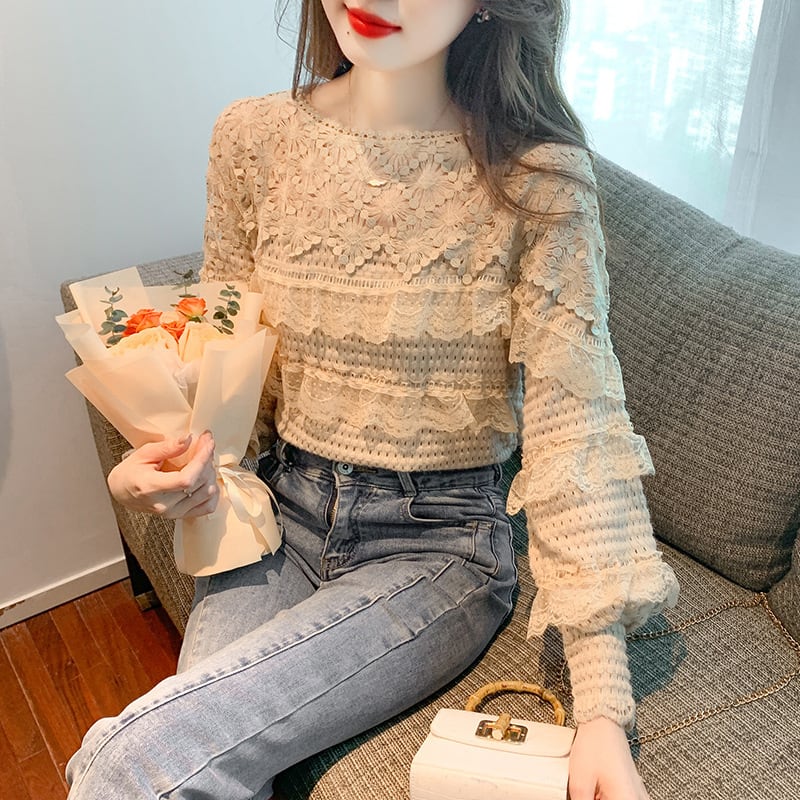 【tops】レースドッキングフリルトップス　M18402
