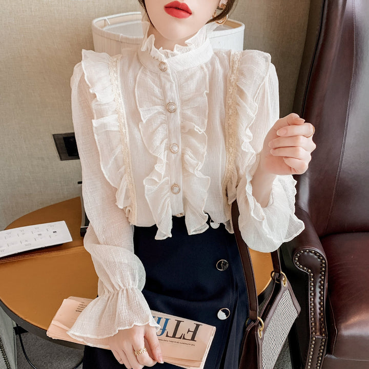 【tops】人気アイテム ! エレガントフリルシャツトップス　M17299