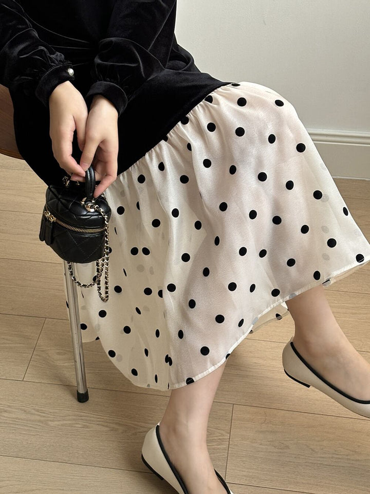【dress】ドット柄ドッキングワンピース　M29743