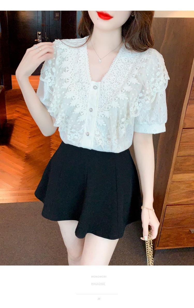 【tops】気質満点大人可愛いレースシャツトップス大活躍　M16952