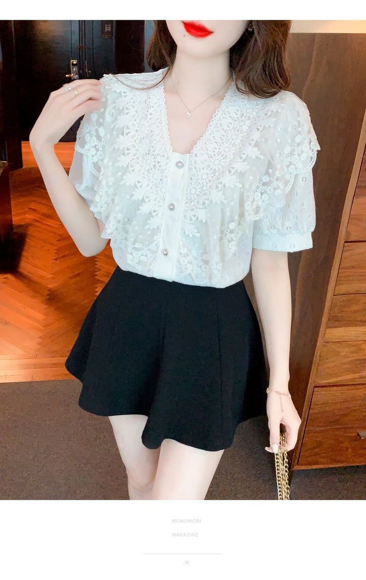 【tops】気質満点大人可愛いレースシャツトップス大活躍　M16952