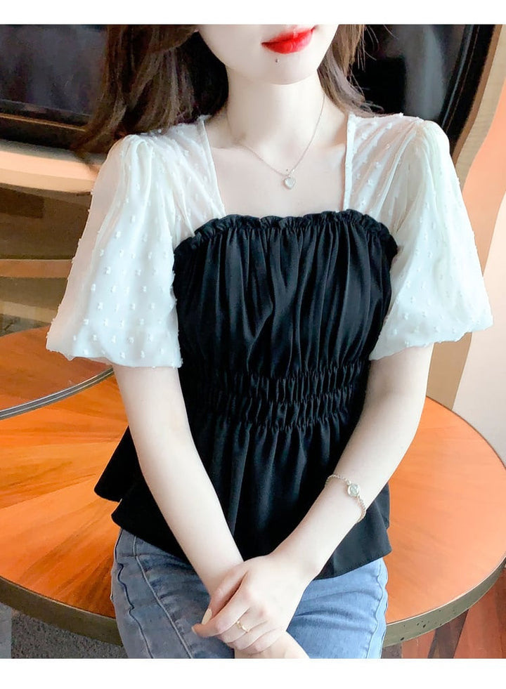 【tops】好感度UPエレガント切り替えトップスオシャレ　M17107