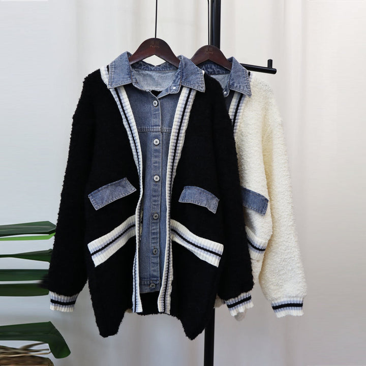 【outer】デニムドッキングニットカーデ　M18067