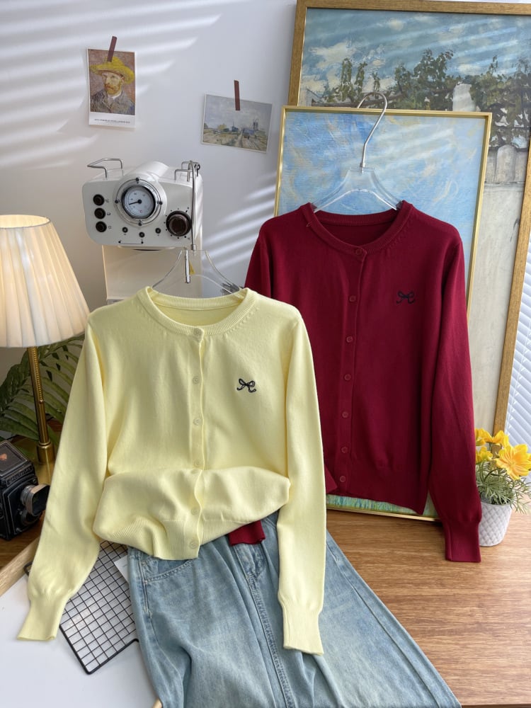 【outer】リボン刺繍ニットカーデ　M26314