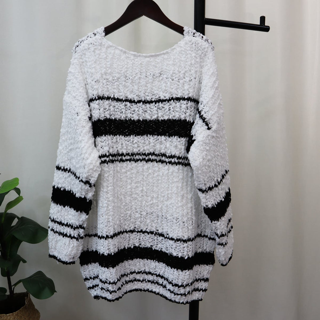 【tops】クルーネックボーダー柄ニットセーター　M18265