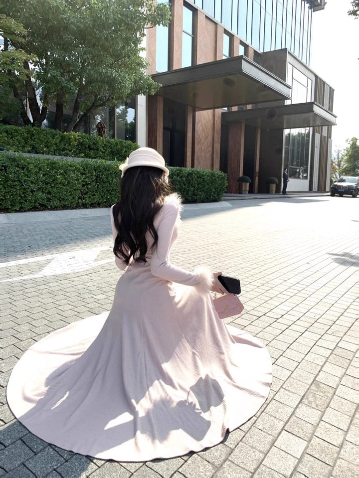 【dress】ファードッキングニットワンピース Q7589