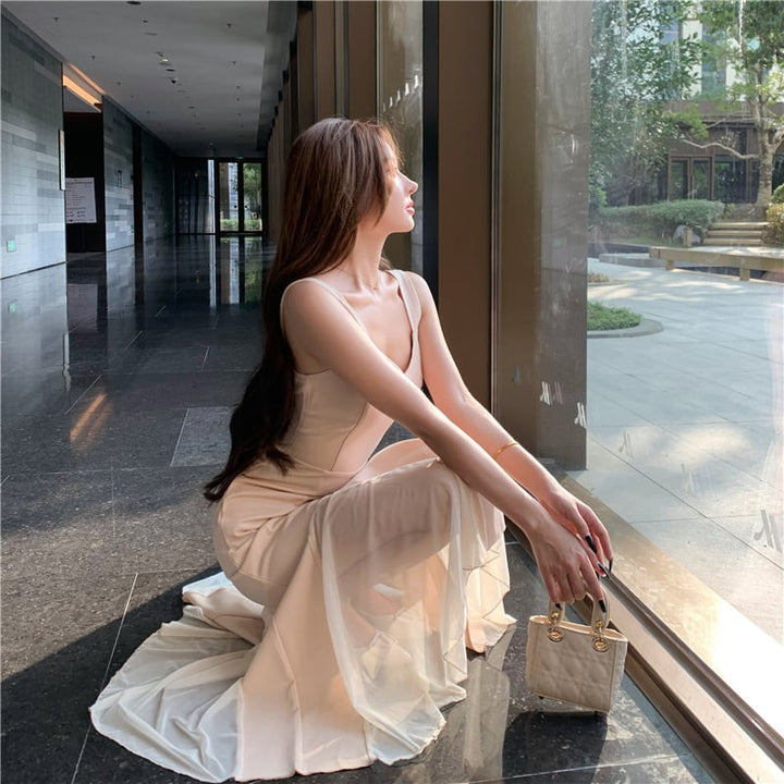【dress】チュールコンビマーメイドワンピース　M29499