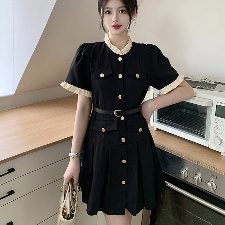 【dress】知的で品の良い♡エレガントデートワンピースベルト付き　M16775