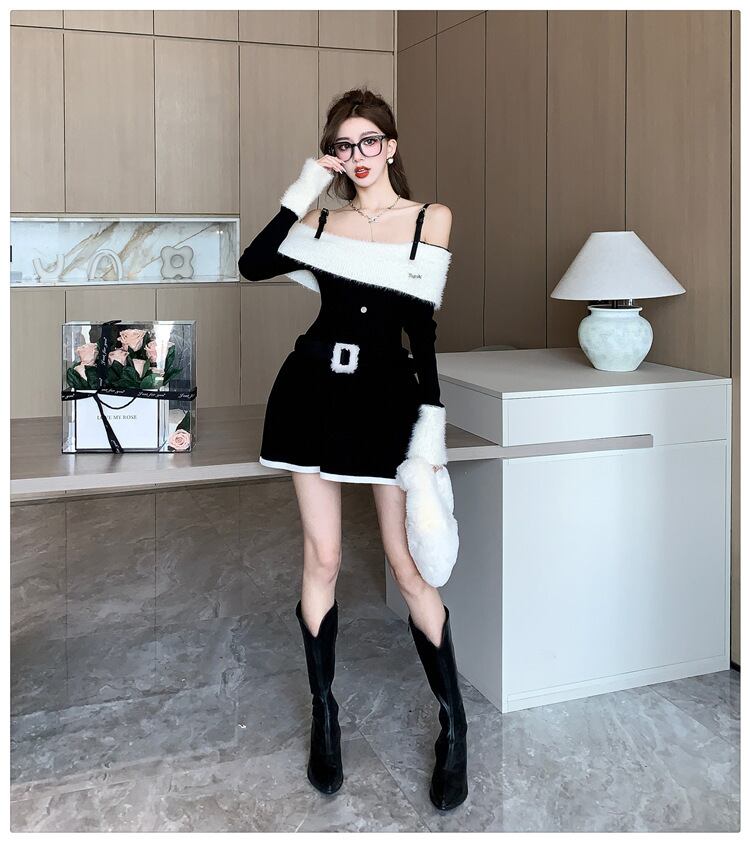 【dress】ニットワンピースベルト付き　M18537