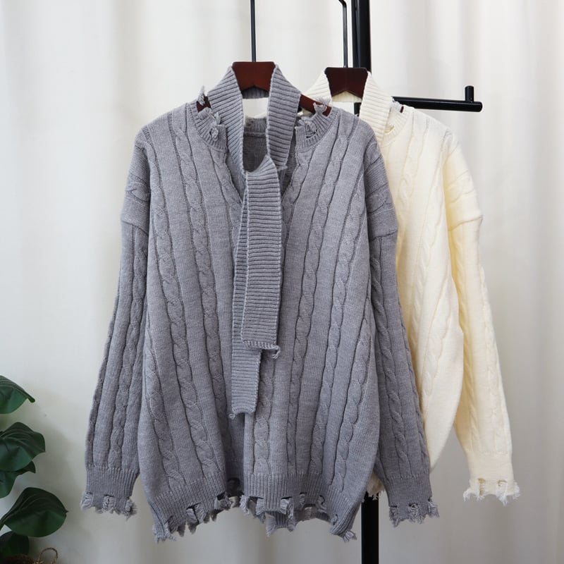 【tops】不規則 イレギュラーニットセーター　M28597