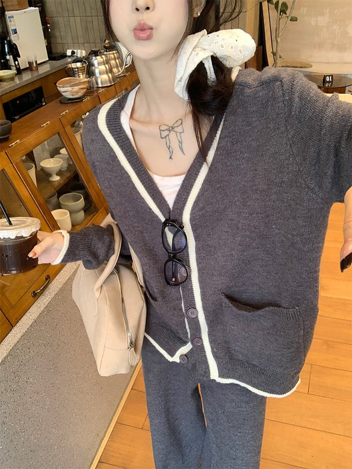 【set】ニットカーデ×ワイドパンツセット　M26984