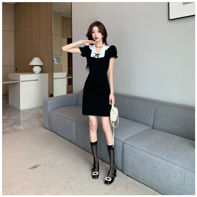 【dress】気質満点大人可愛い薄手ニットワンピース着瘦せ　M16874
