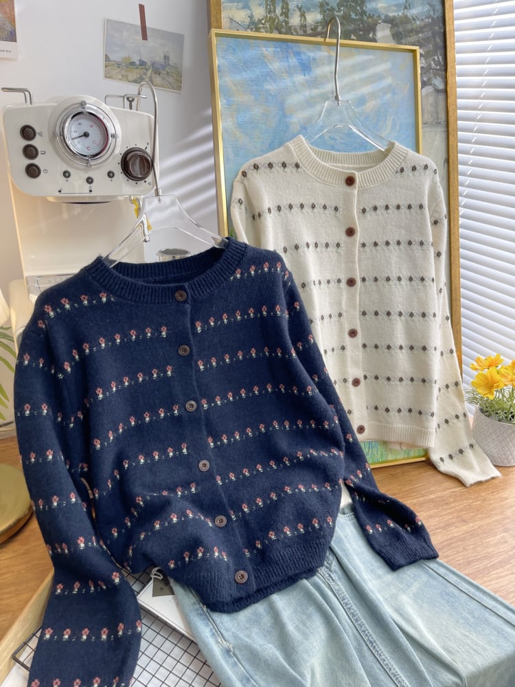 【outer】ボーダー柄ニットカーデ　M26578