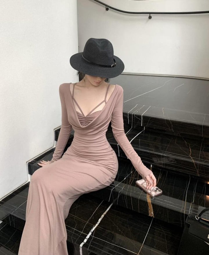 【dress】ストラップショルダーマーメイドワンピース Q7420