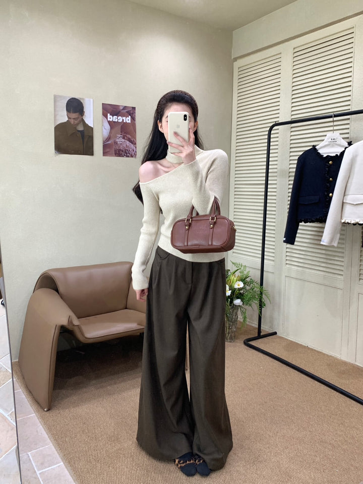 【tops】ワンショルハイネックニットトップス　N2931