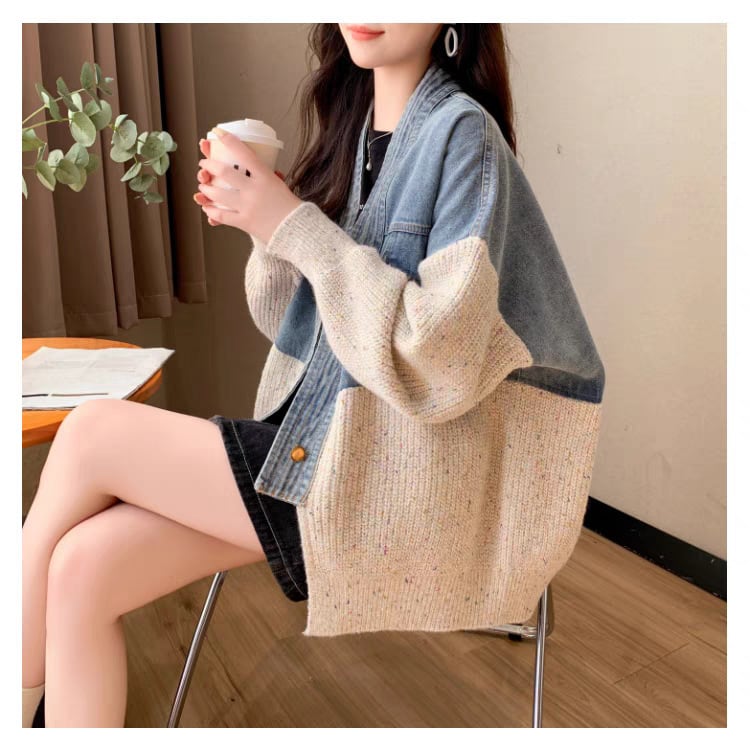 【outer】デニム切り替えニットカーデ　M25746