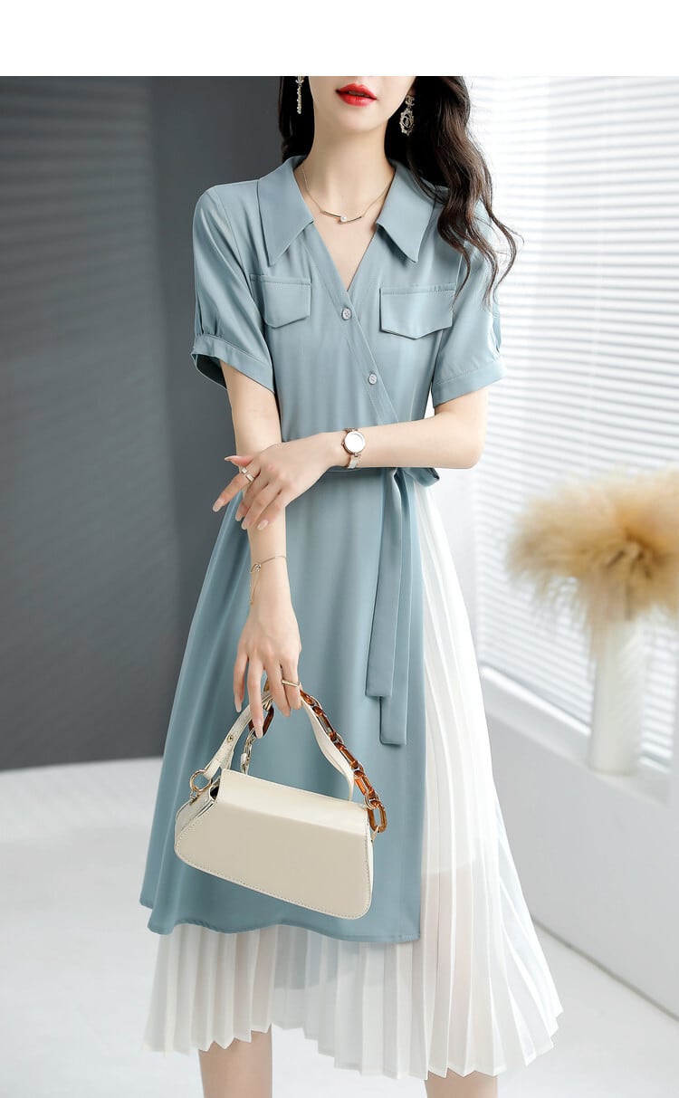 【dress】女子力アップエレガント切り替えシャツワンピース　M16971