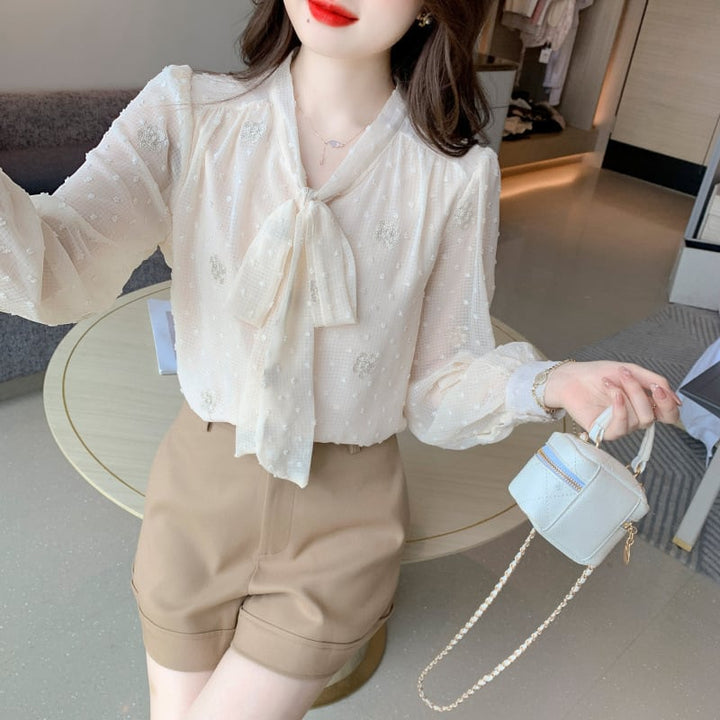 【tops】リボン付きシャツトップス　M28633