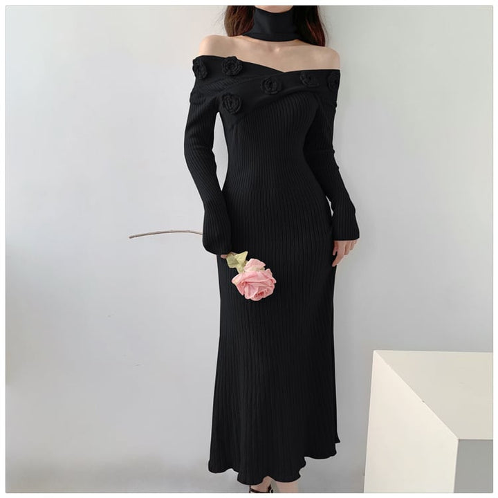 【dress】ボートネックニットワンピース　M18127