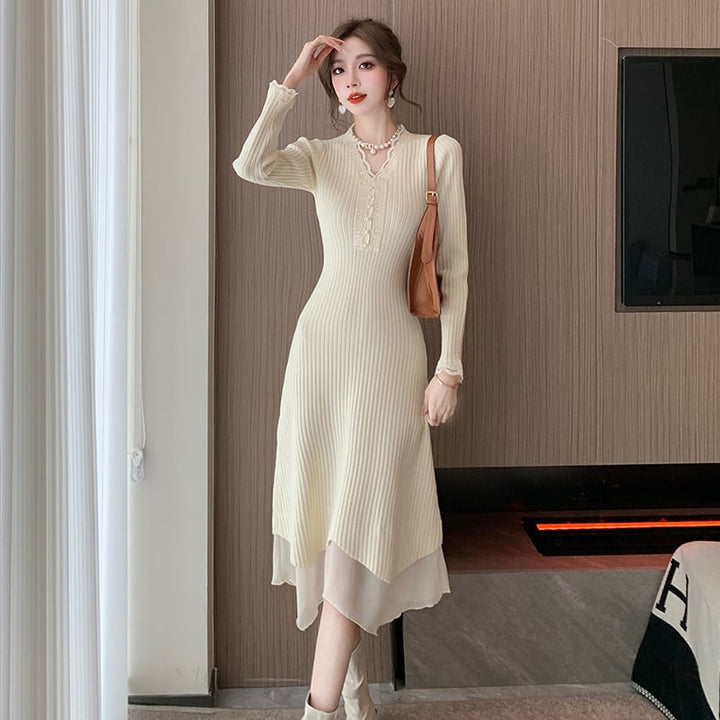 【dress】Vネックニットワンピース　M18320