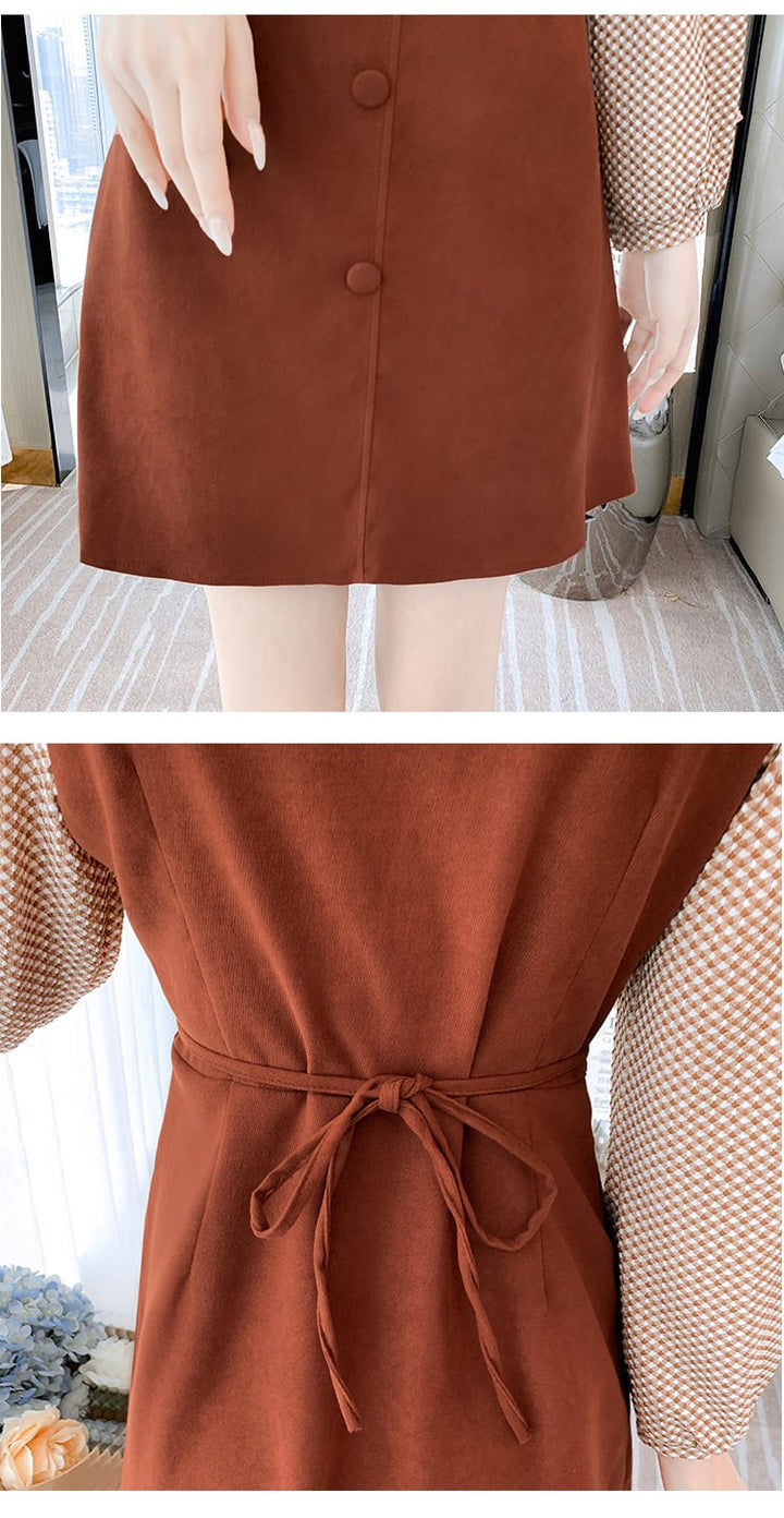 【dress】輝いて超人気 ! 切り替えチェック柄ワンピース　M17266