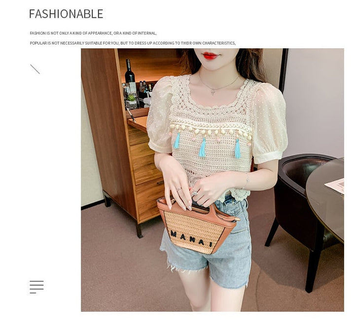 【tops】柔らかくて優しい印象カットワークニットトップス　M17061