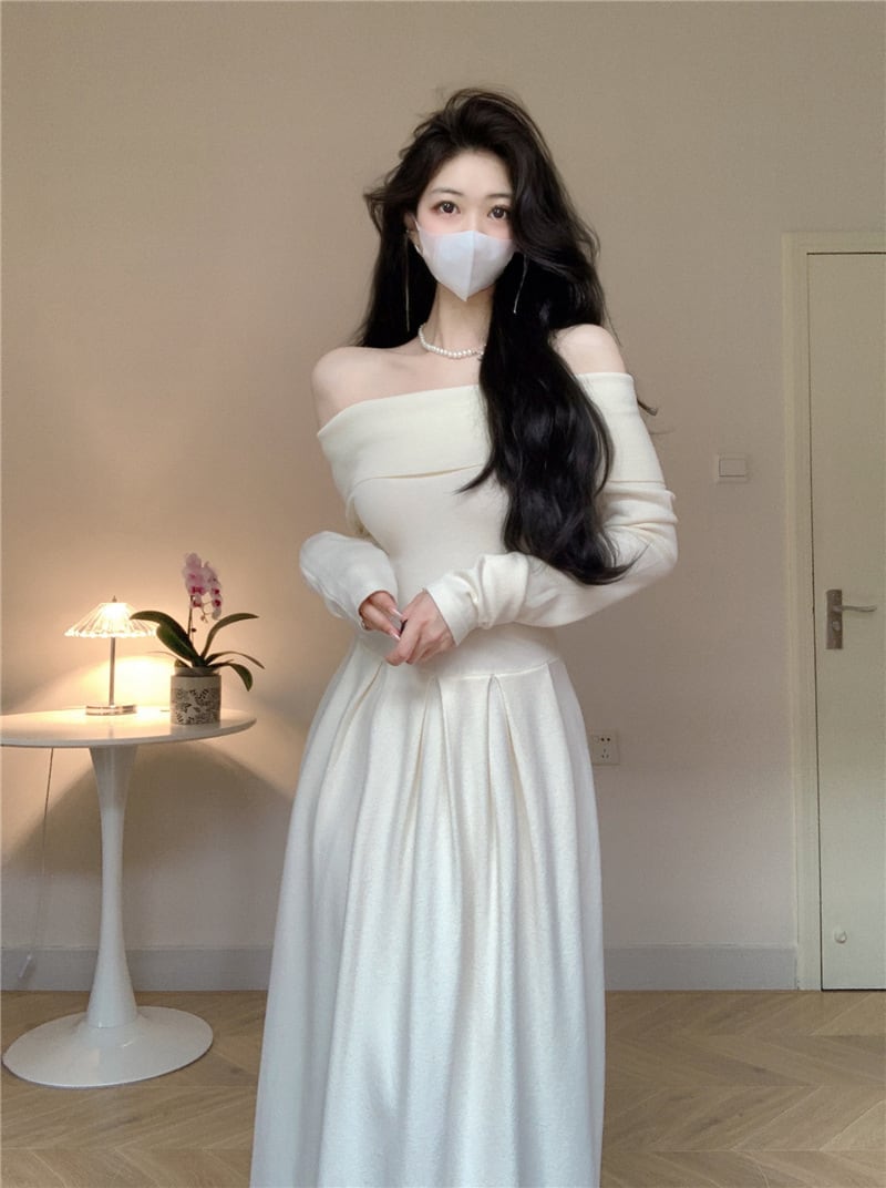 【dress】ボートネックニットワンピース　M18160