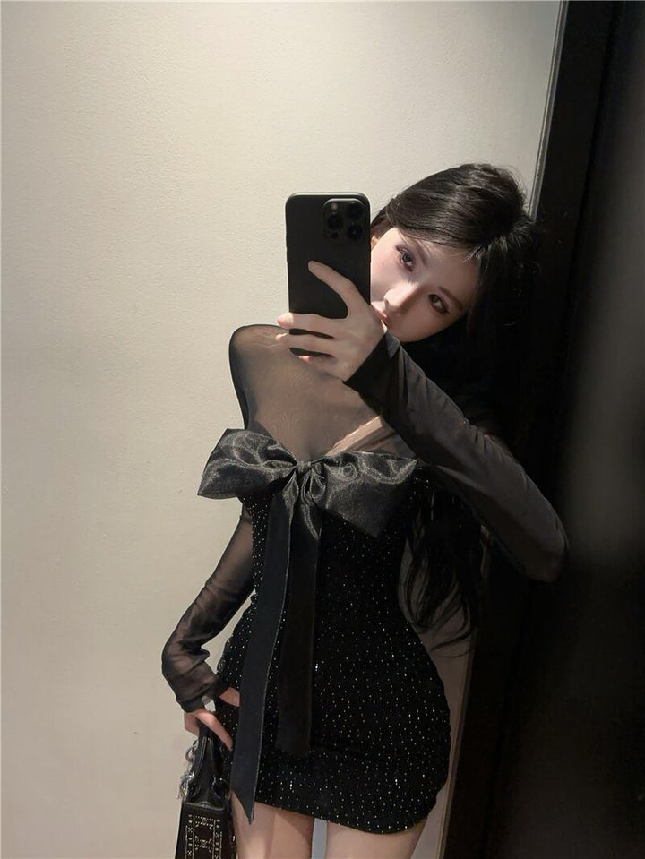 【dress】チュールコンビビジューリボン付きワンピース　M29784