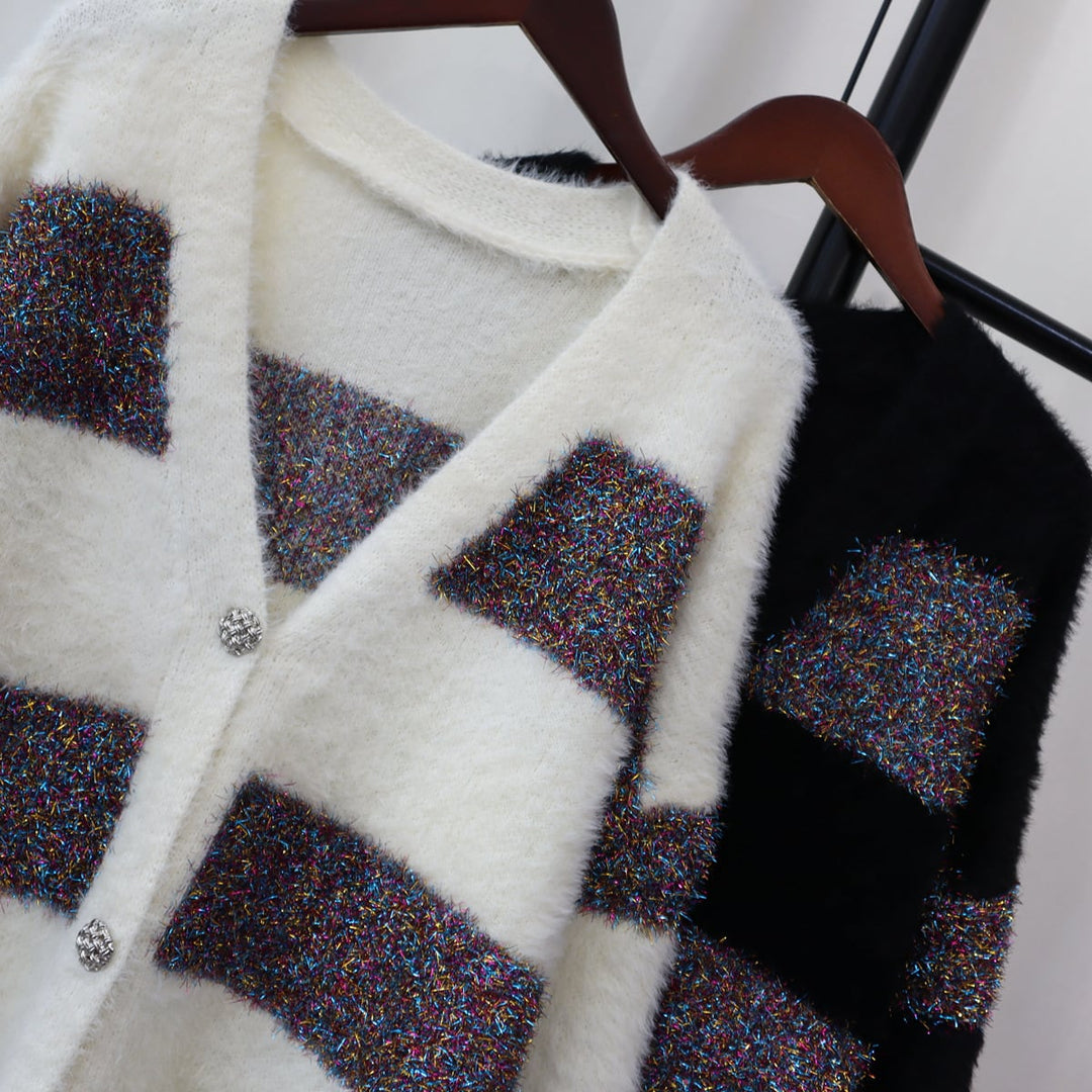 【outer】ボーダー柄Vネックニットカーデ　M18176
