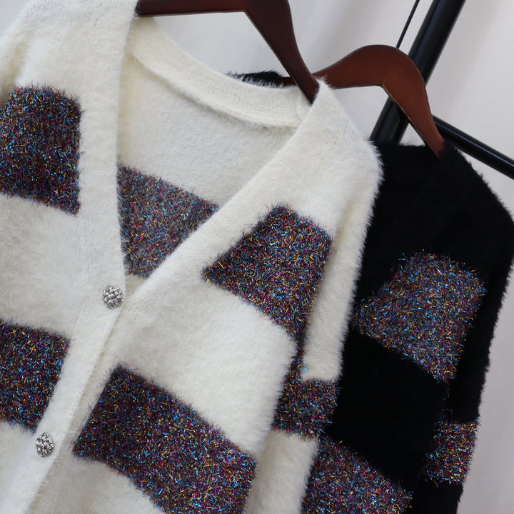 【outer】ボーダー柄Vネックニットカーデ　M18176