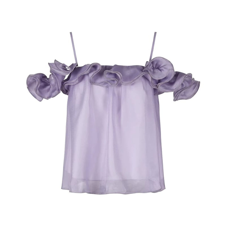 【tops】ギャザーフリルシフォンキャミソール Q8442