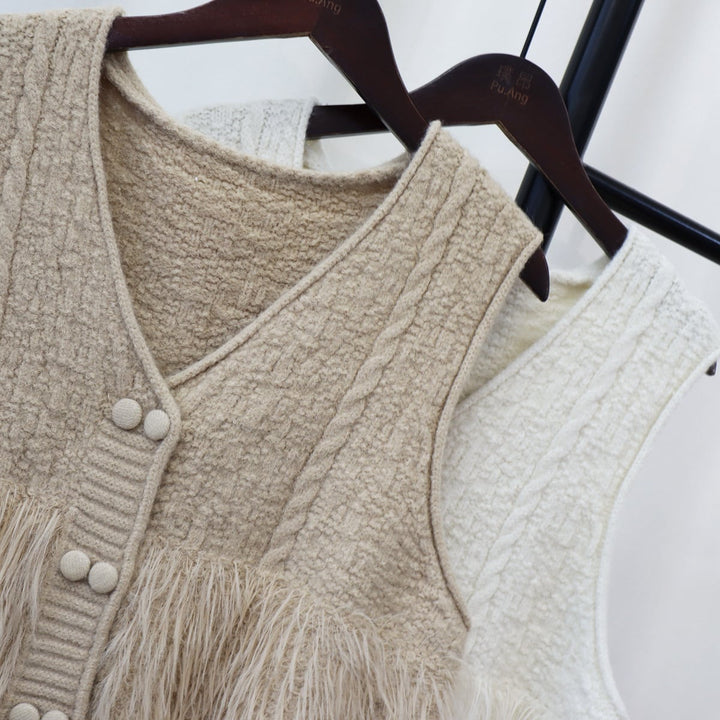 【tops】Vネックフェザーニット切り替えジレ　M17784