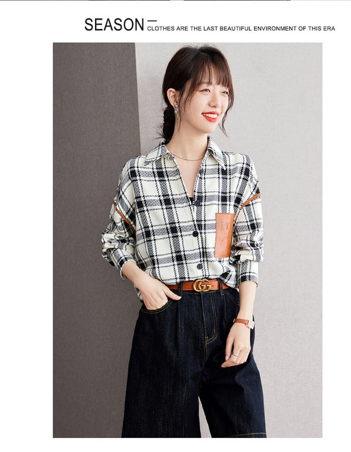 【tops】早い者勝ちチェック柄シャツトップス着心地良い　M17394