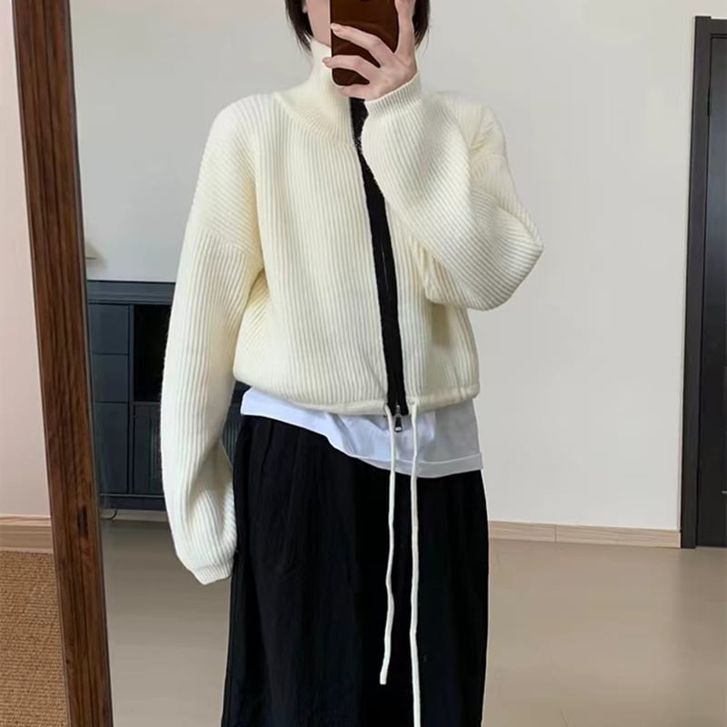 【outer】Wジップハイネックニットカーデ　M18226