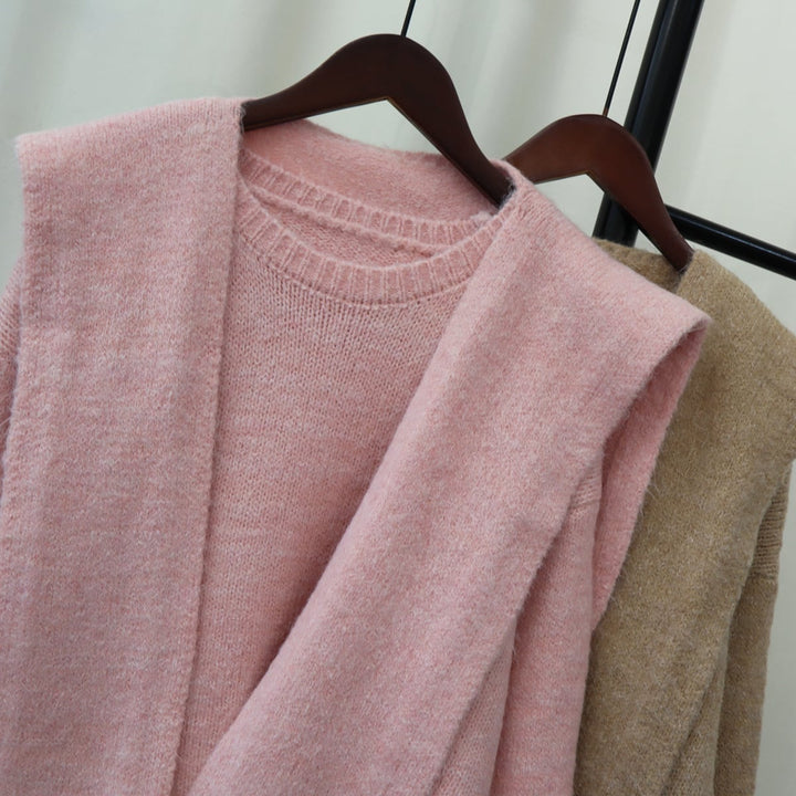 【tops】クルーネックニットセーターマフラー付き　M18174
