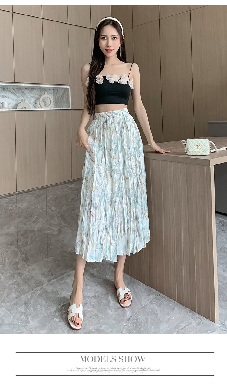 【bottoms】話題沸騰中 オシャレプリーツ花柄スカート　M17036