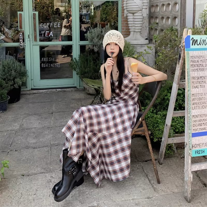 【dress】チェック柄イレヘムキャミワンピース Q8271