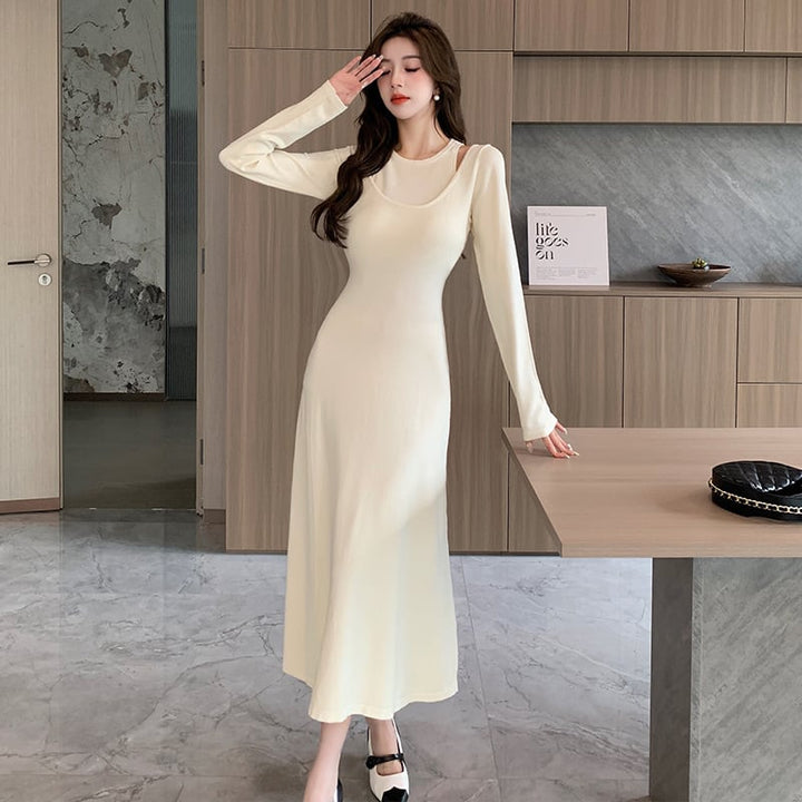 【dress】輝いて超人気 ! 切り替えニットワンピース　M17585