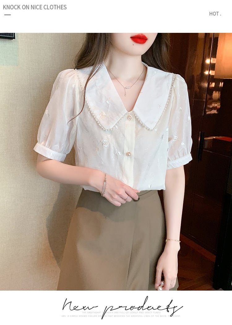 【tops】大人らしい スウィートレースシャツトップス　M17037