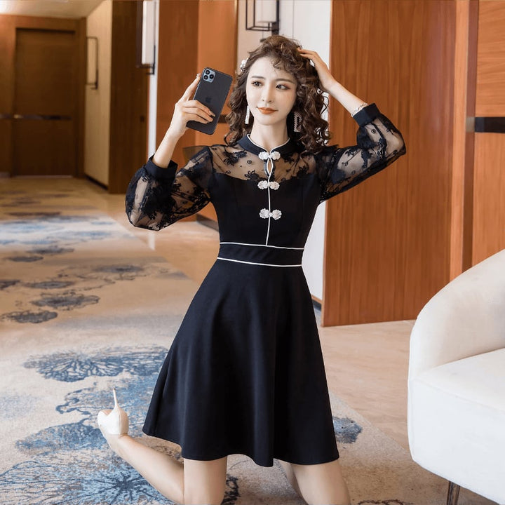 【dress】 ファッションレース切り替えデートワンピース　M17426