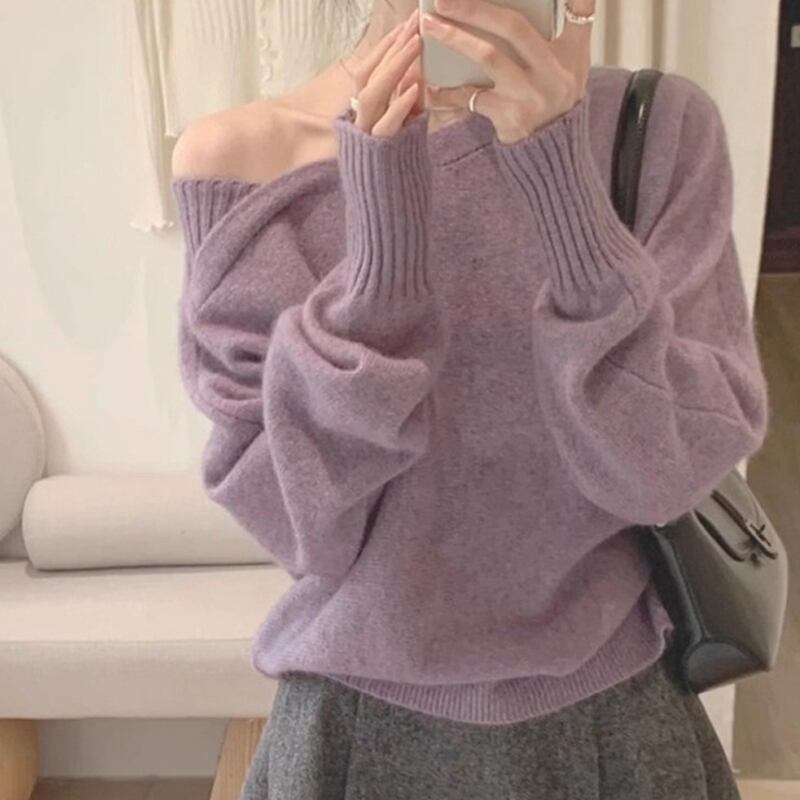 【tops】クロスネックニットトップス Q7826