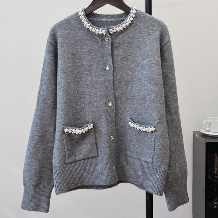 【outer】パール付きニットカーディガン Q7321