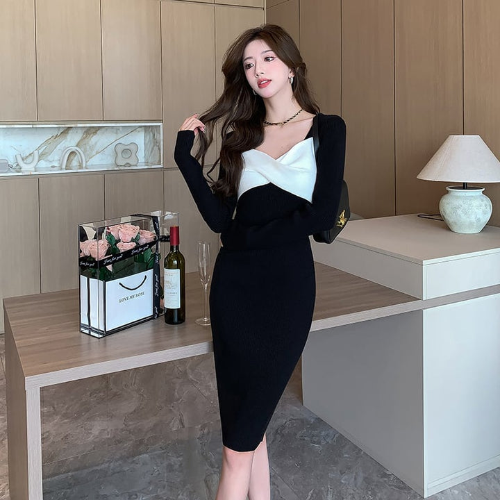 【dress】人気上昇中 chicファッションニットワンピース　M17606