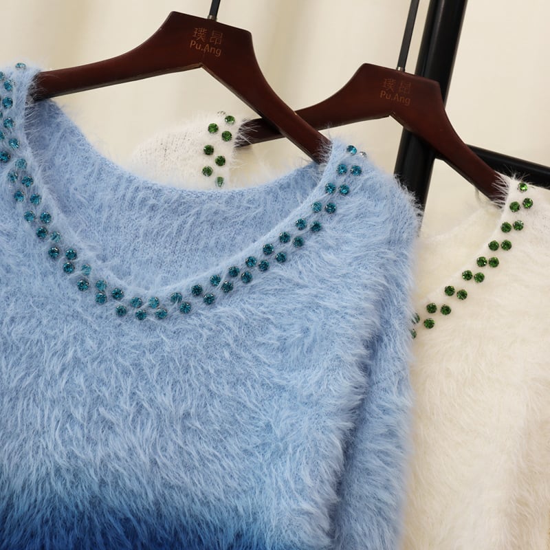 【tops】ビジューグラデーションニットセーター　M26605