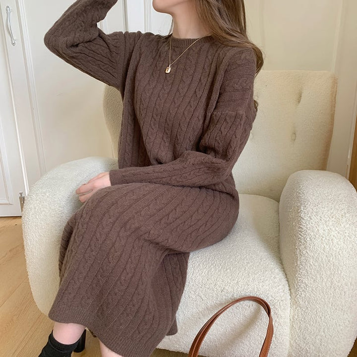 【dress】韓国系無地ニットワンピース着心地良い　M17658