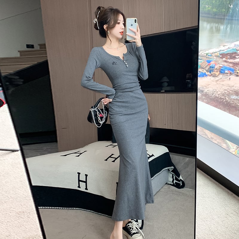 【dress】マーメイドVネックワンピース　M18284