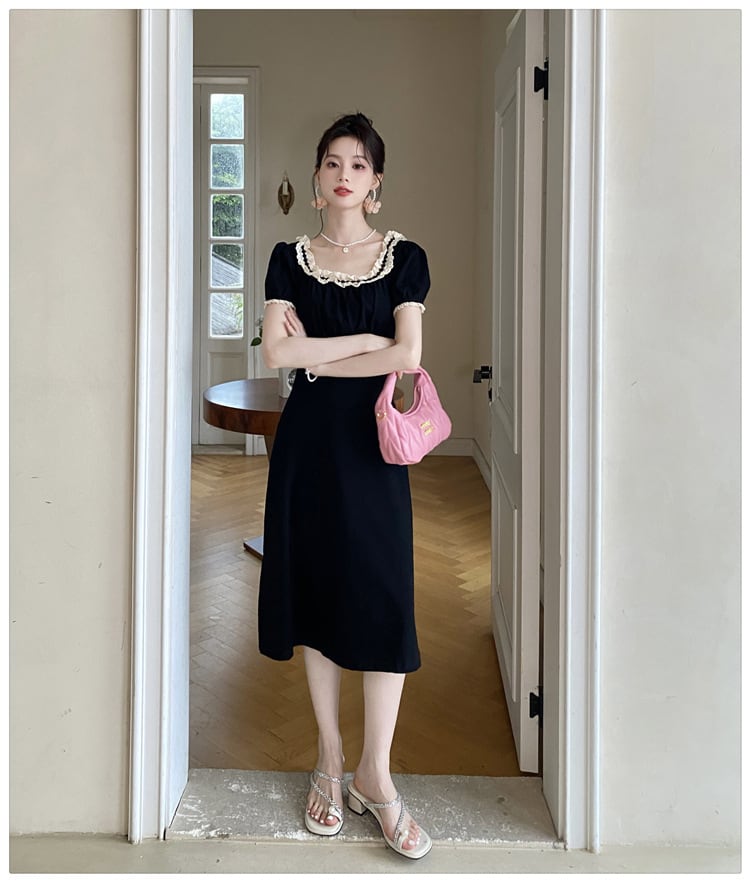 【dress】レース切り替えワンピース　M24334